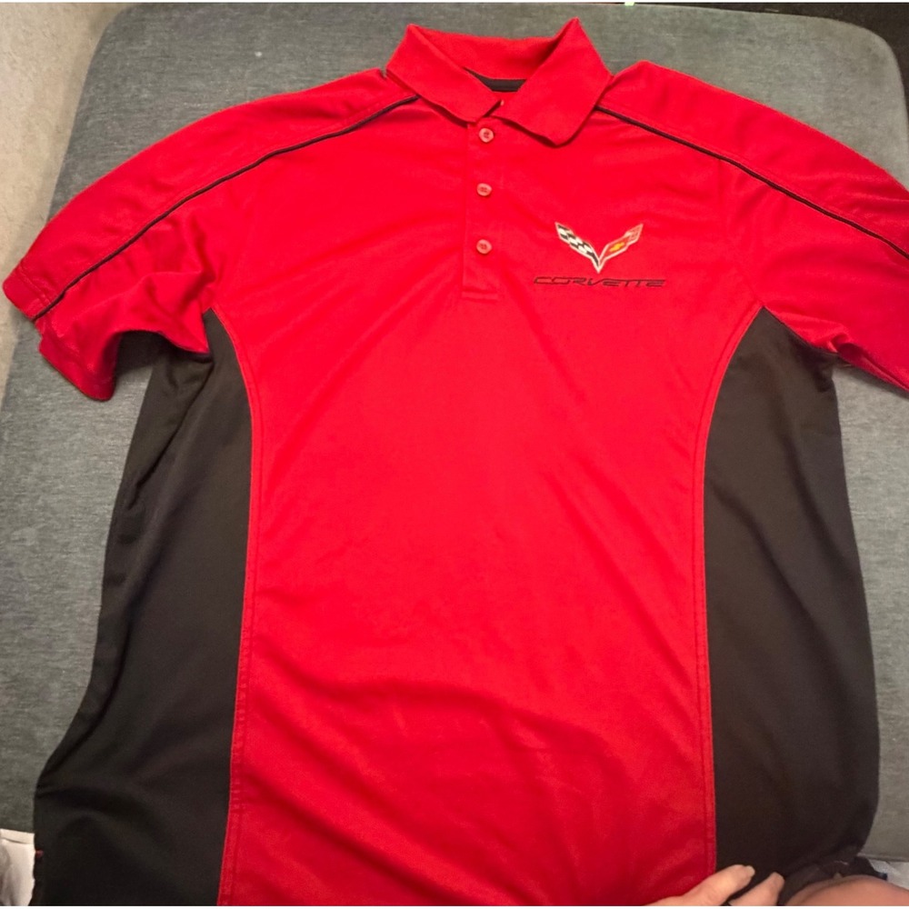 Extreme ePerformance Corvette C7 Polo Shirt Red Black Mens XL Racing Golf Tee